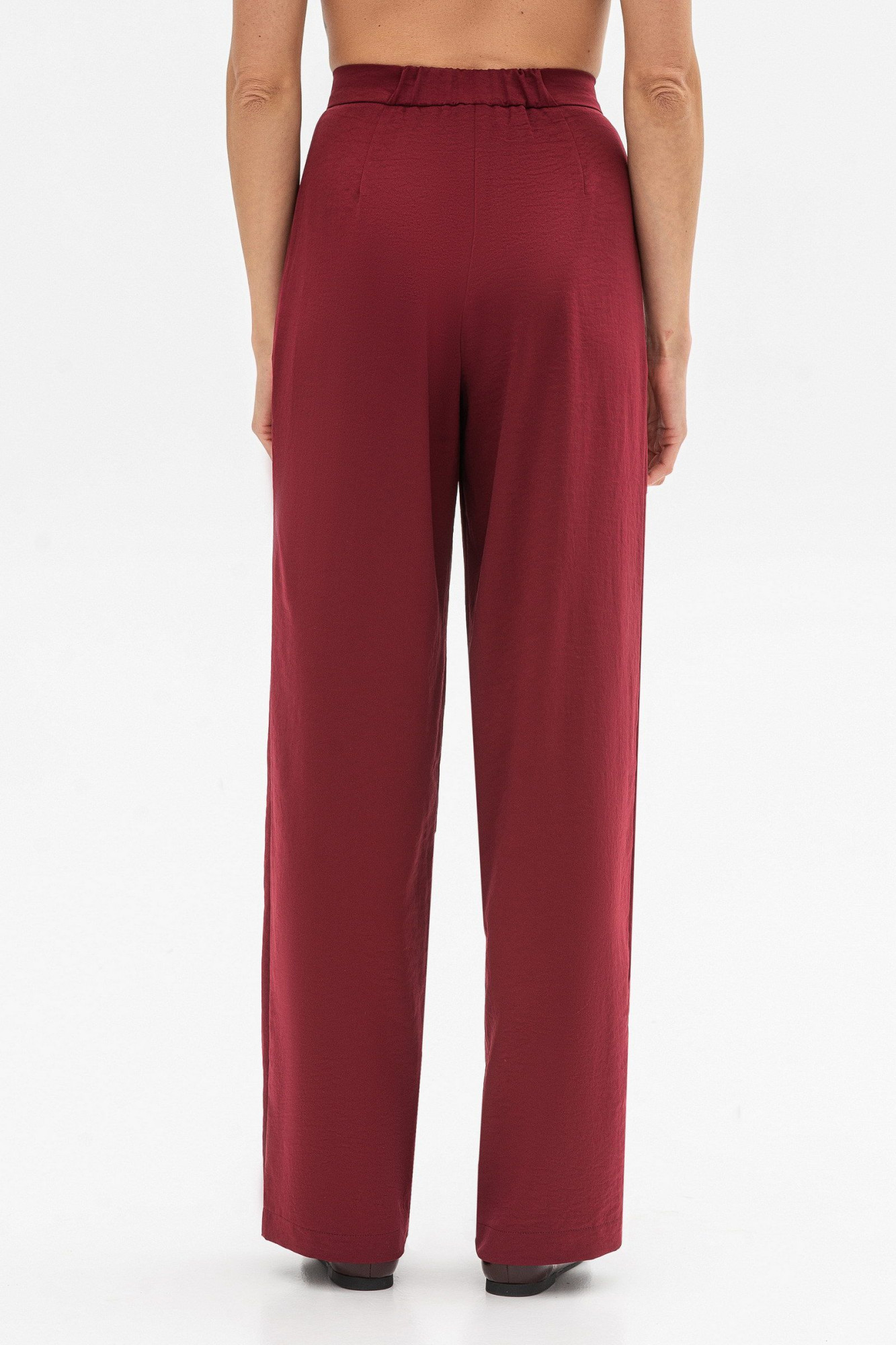 Штани шовкові палаццо з високою посадкою бордового кольору Віград 34