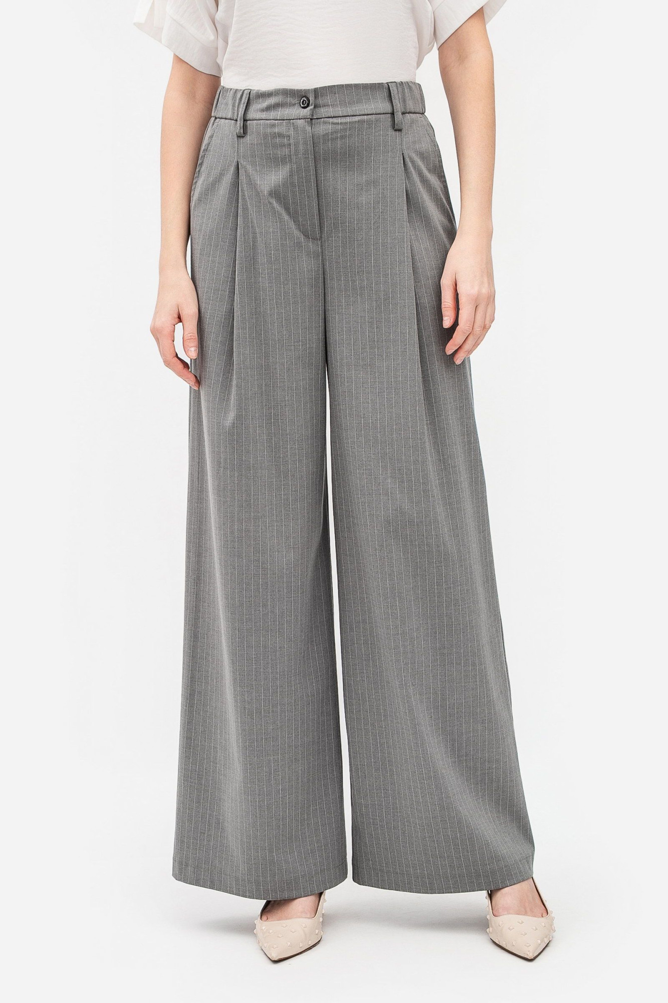 Брюки палаццо з високою посадкою сірого кольору Октара 01
