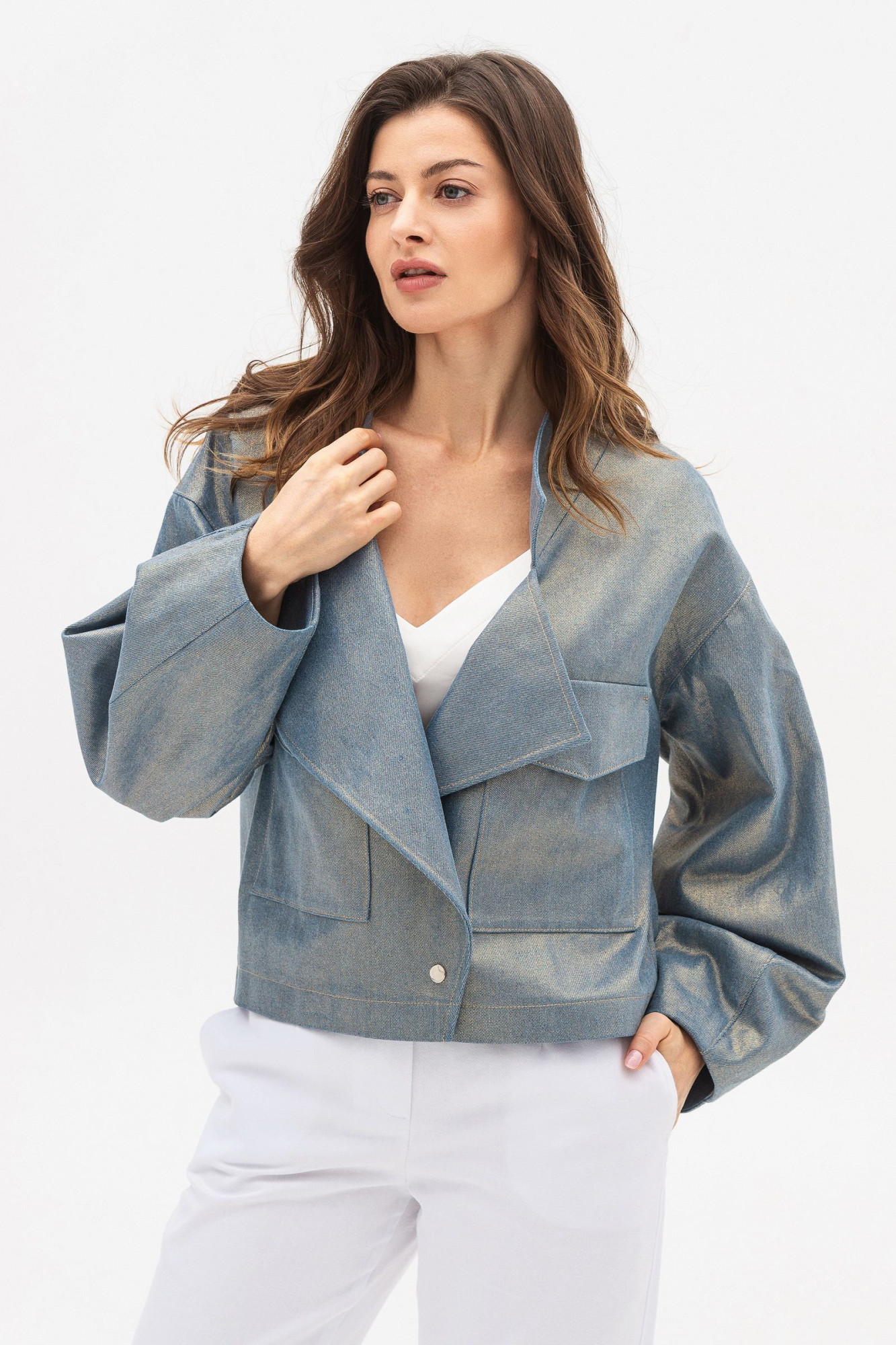 Котонова куртка вільного силуету золотистого кольору Чаріна