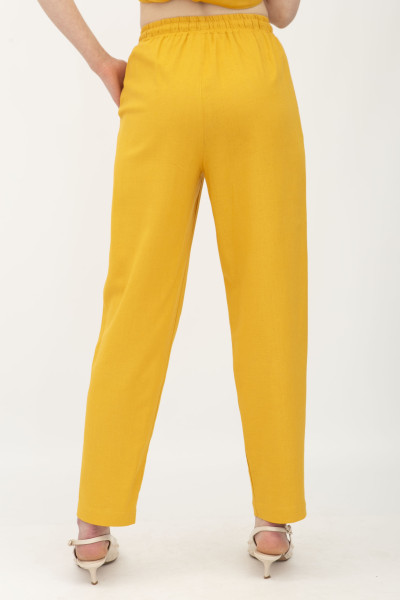 Жіночі літні штани з льону вільного силуету гірчичного кольору Бронд 06