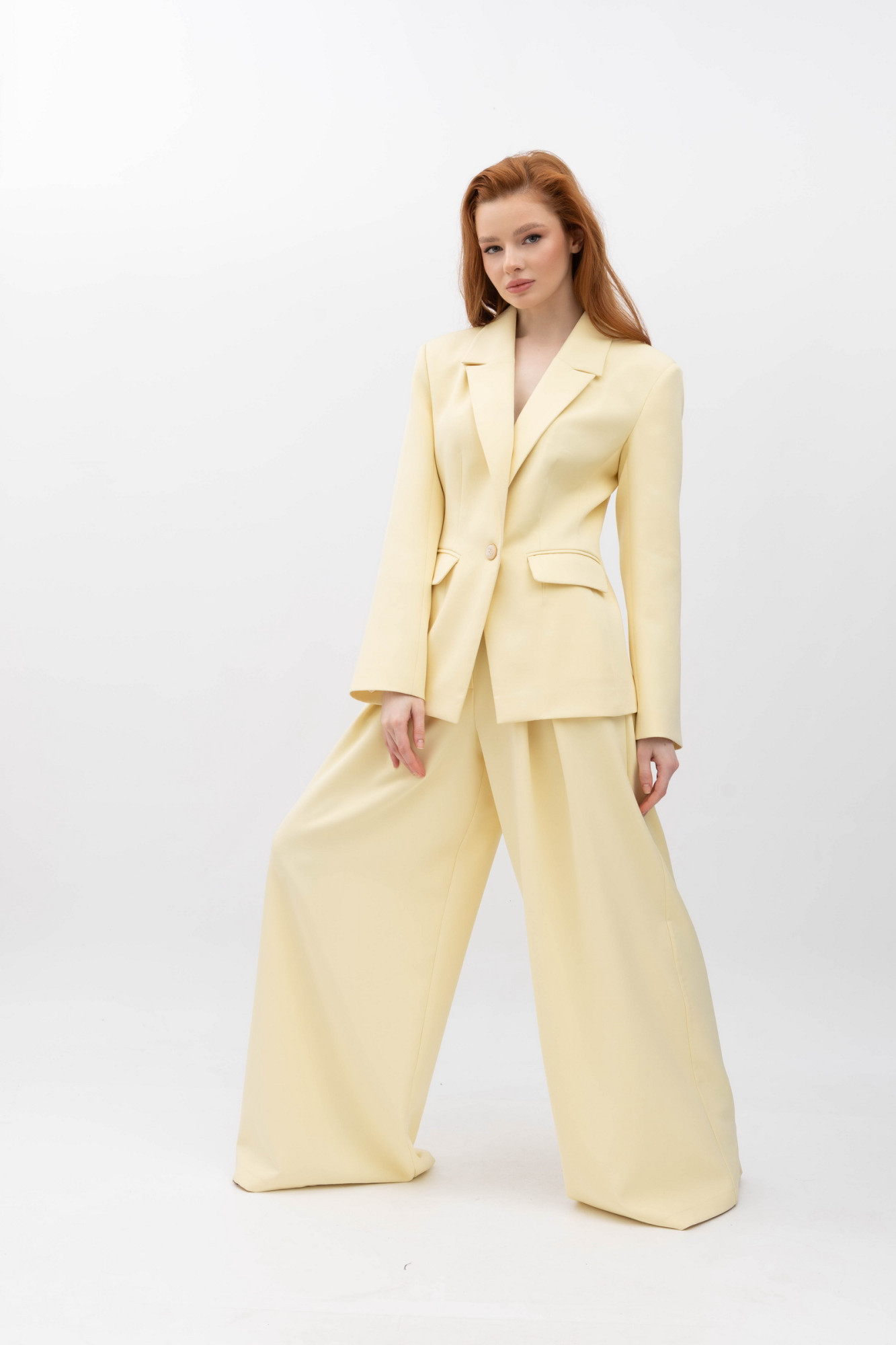 Широкі брюки з костюмної тканини жовтого  кольору Ліама 02