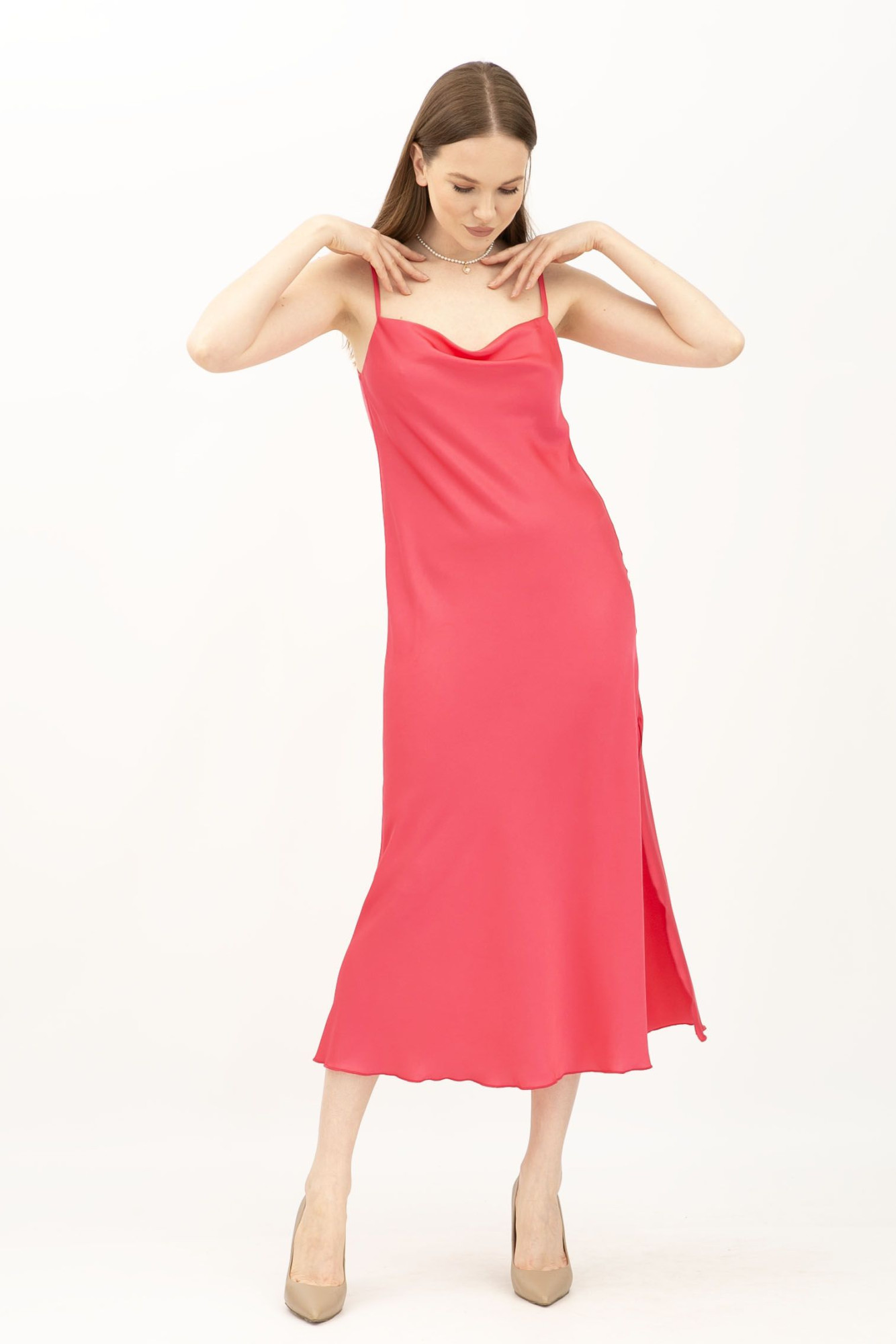 Сукня комбінація кольору фуксія з шовку Граян 3002