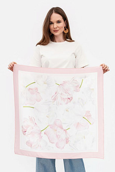 Шовкова з авторським ніжним принтом рожевих квітів 202403 Хустка