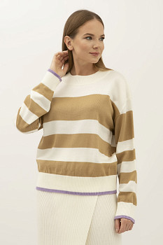 Жіночий джемпер трикотажний бежевий у широку смужку 23207300