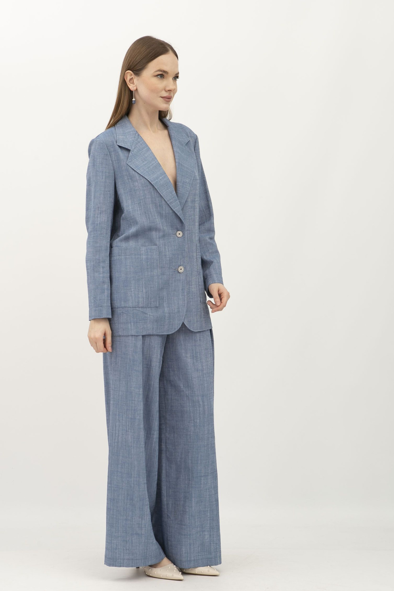 Лляний однобортний жакет синій Меларі 1