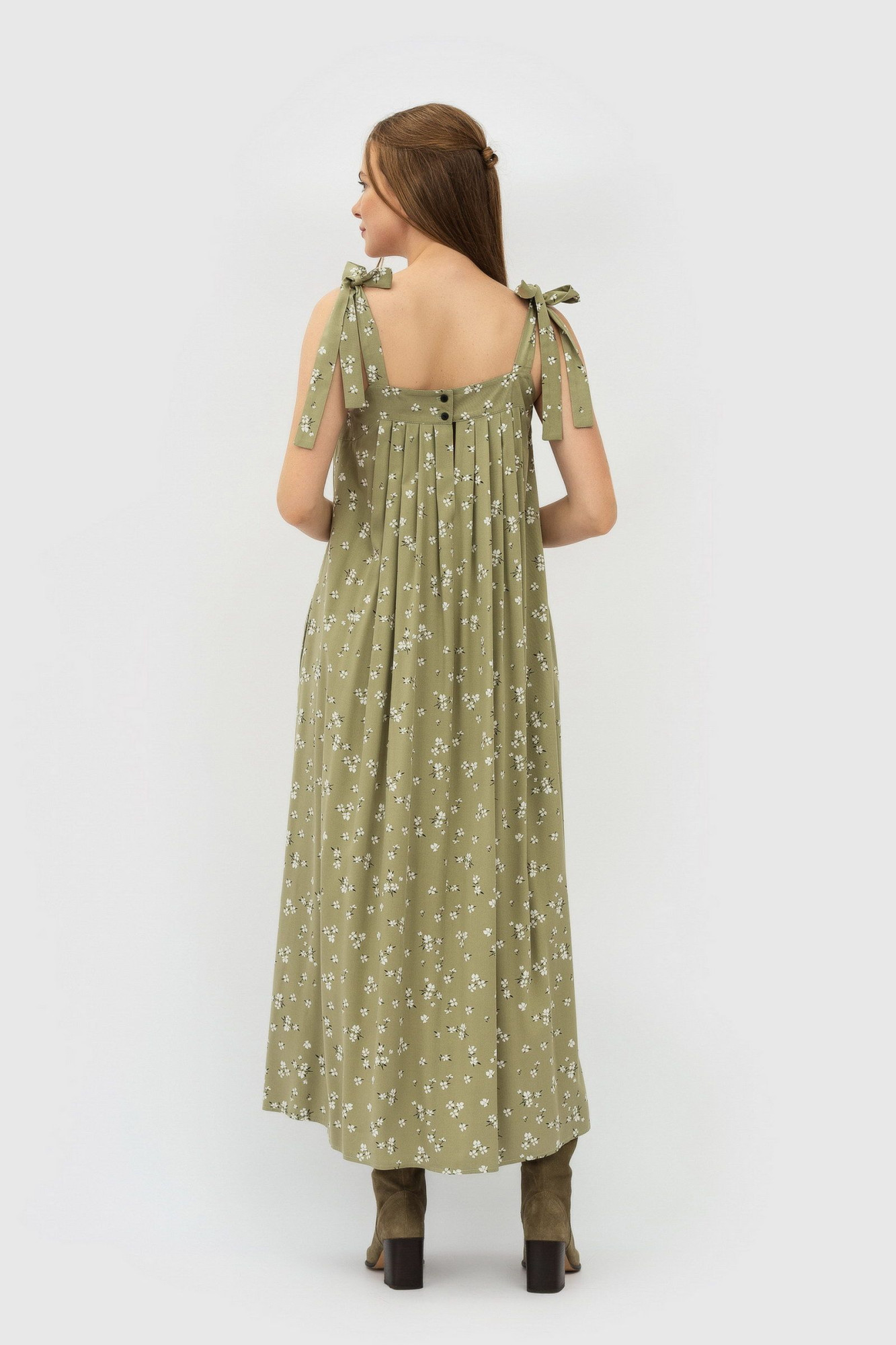 Довгий жіночий сарафан із штапелю з дрібним квітковим принтом Рібона