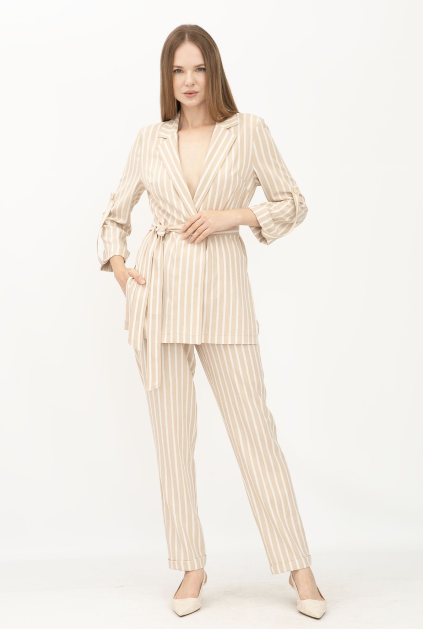 Костюм з льону бежевий жакет та брюки Данді 11