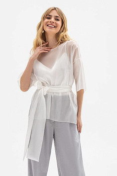 Прозора туніка вільного силуету білого кольору Чирін 01