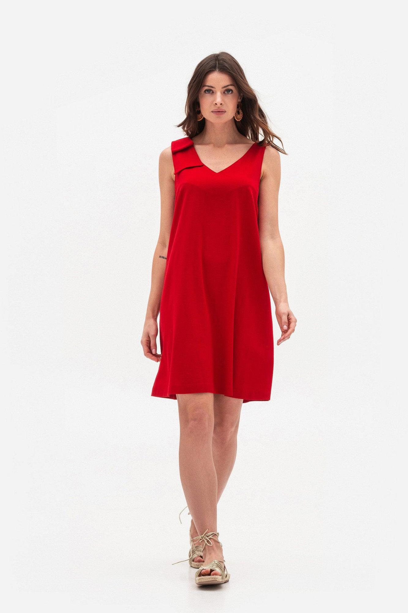 Червоний лляний міні сарафан Пулін 13