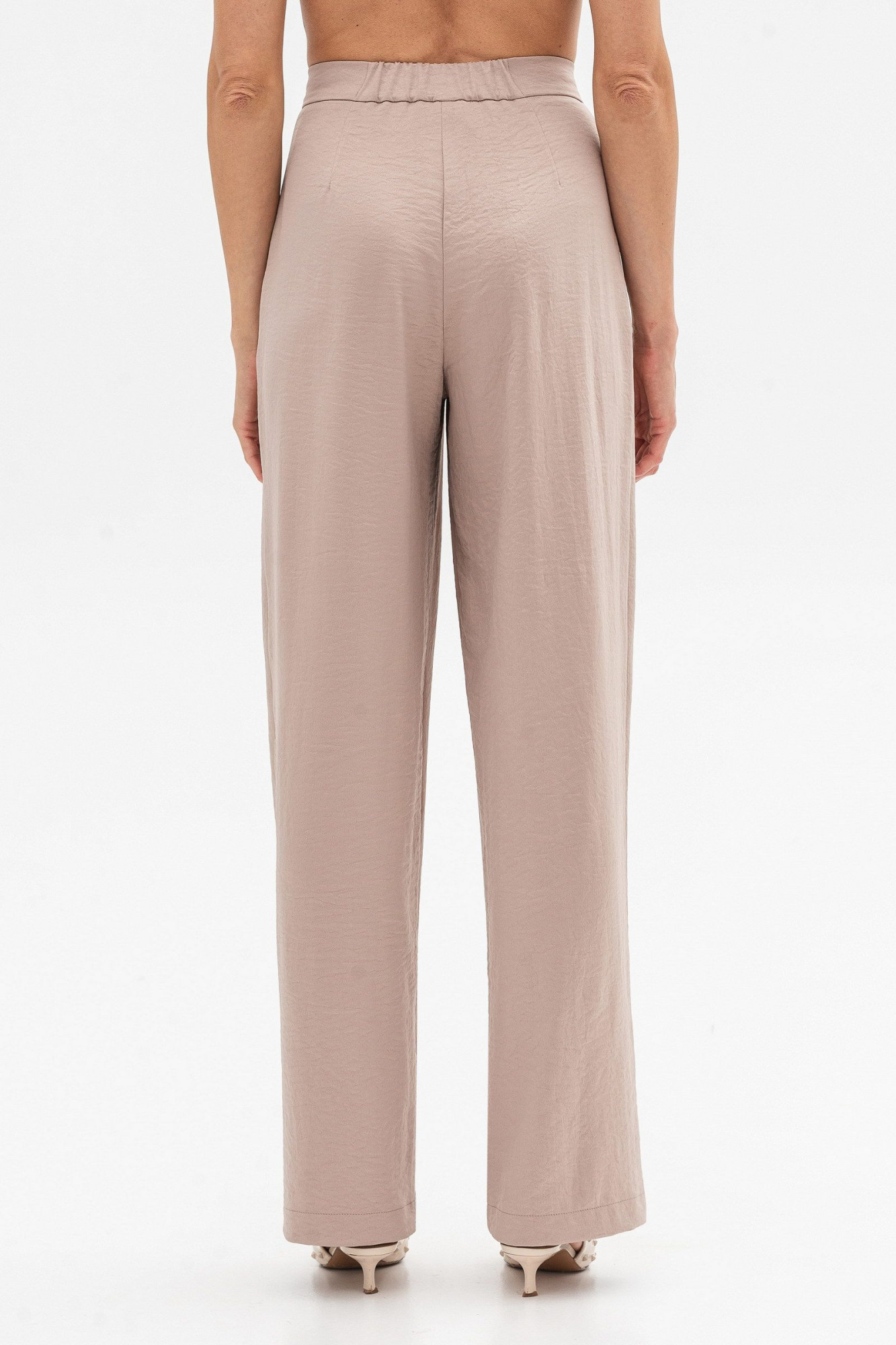 Штани шовкові палаццо з високою посадкою бежевого кольору Віград 32