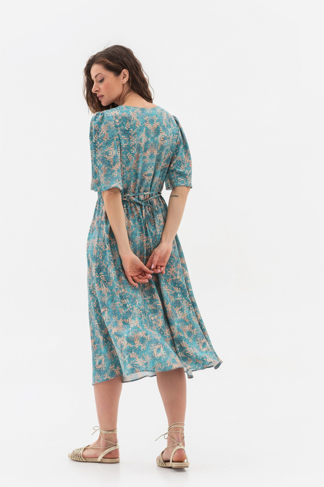 Сукня зі штапелю напівприталеного силуету бірюзового кольору Ортія