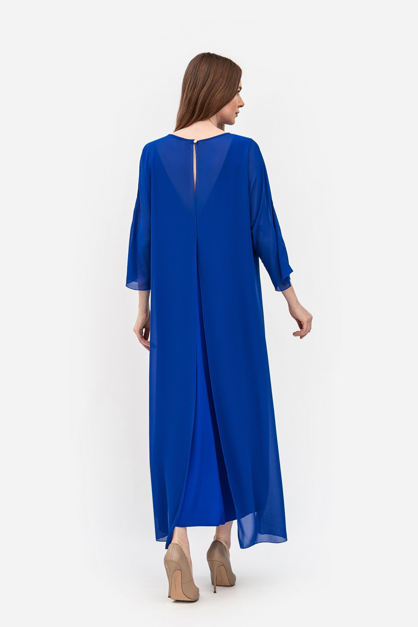Сукня максі синього кольору з шифону вільного силуету Нєжин 02