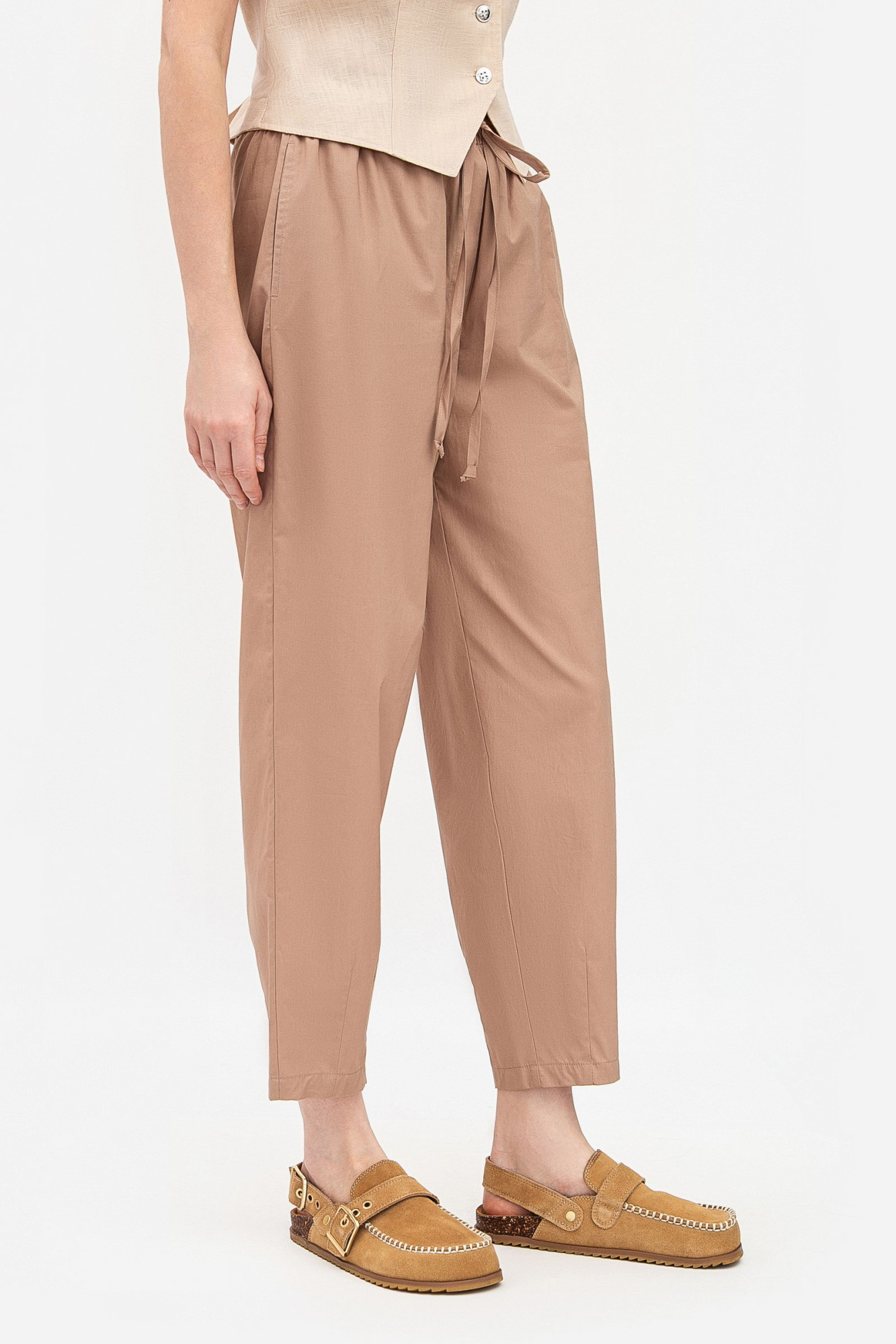 Котонові брюки  кольору капучино вільного крою Цветі 04