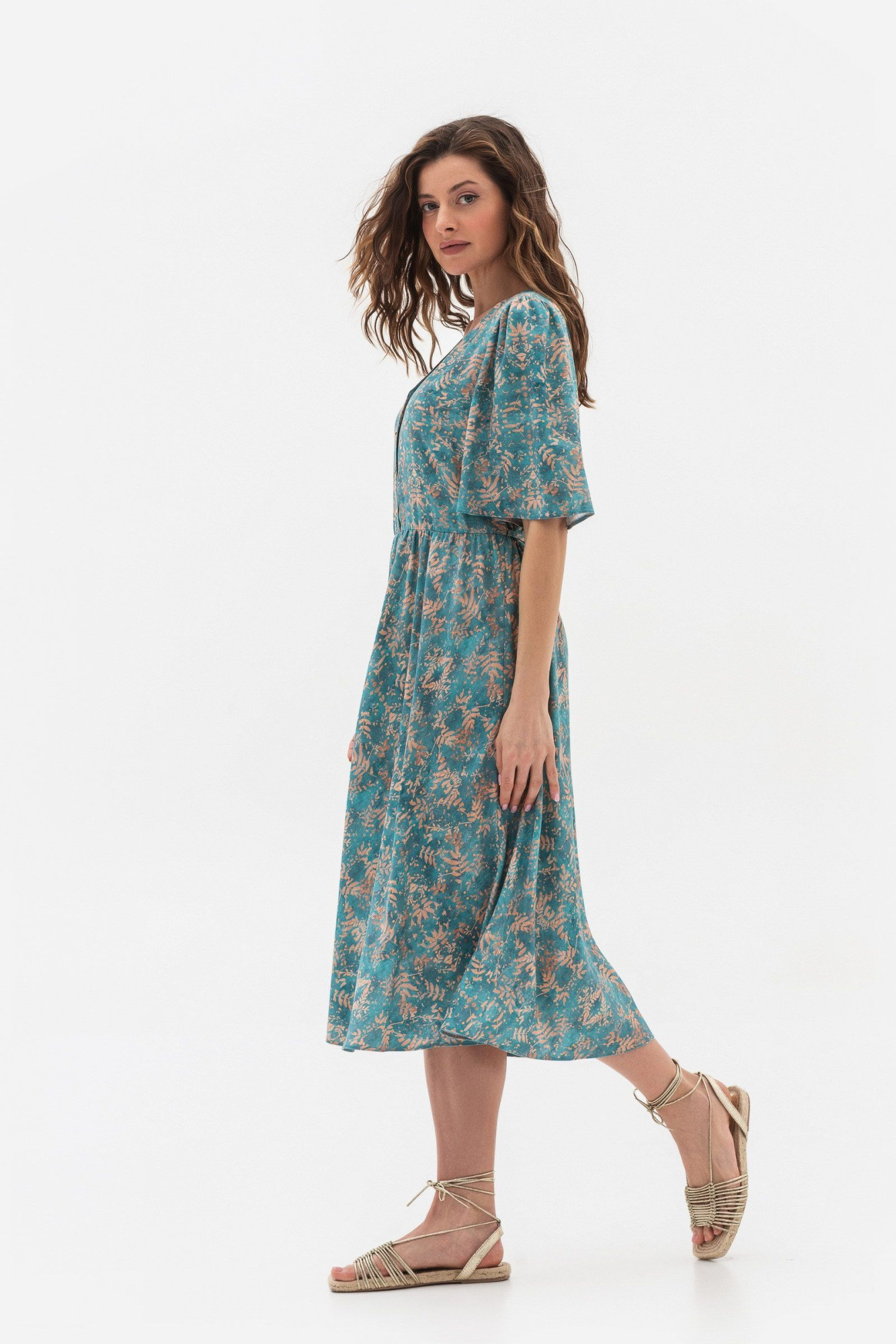 Сукня зі штапелю напівприталеного силуету бірюзового кольору Ортія