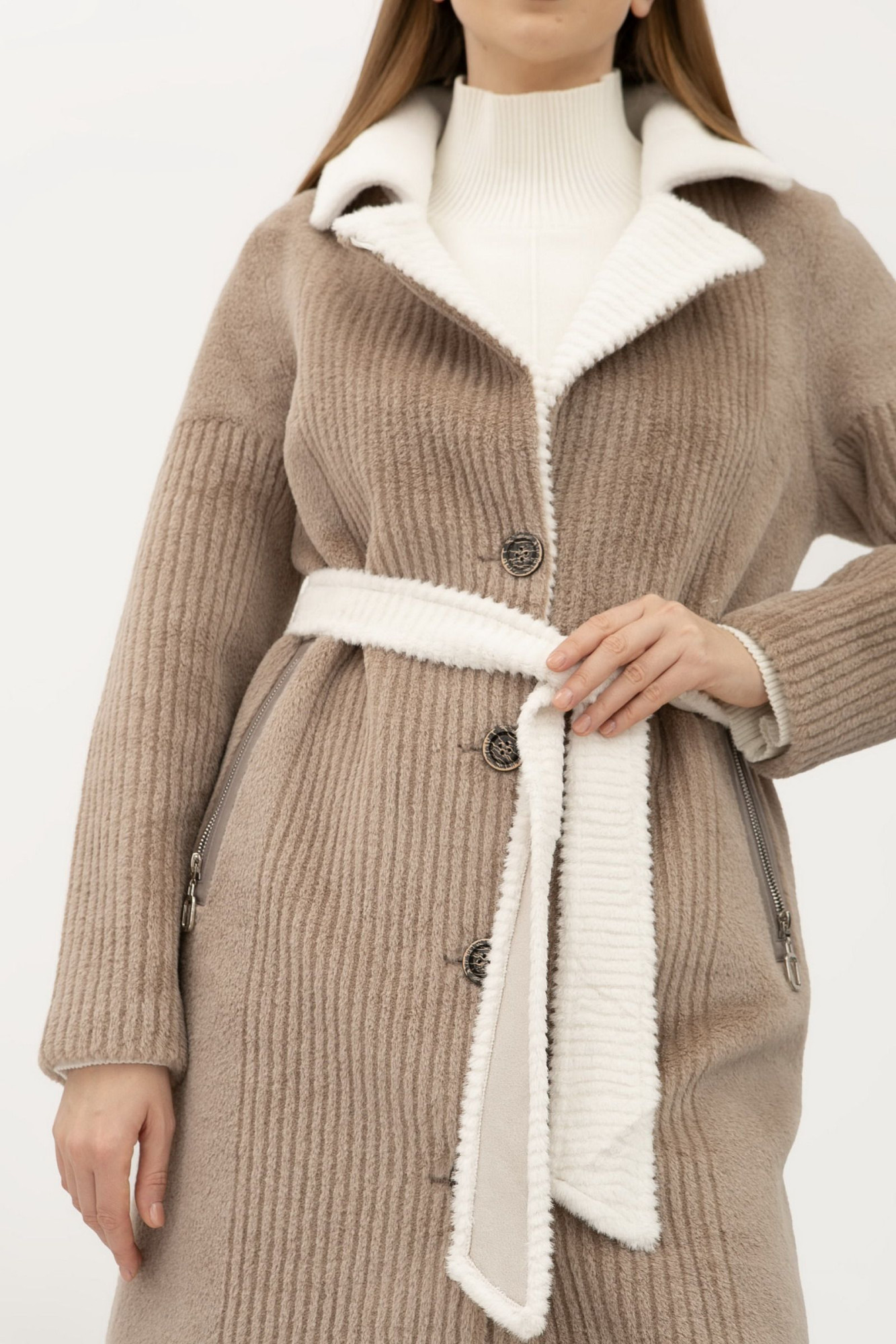 Двостороннє пальто однобортне кольору капучино 24107301