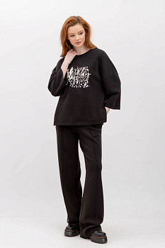 Брюки трикотажні прямі чорного кольору Солюс 02