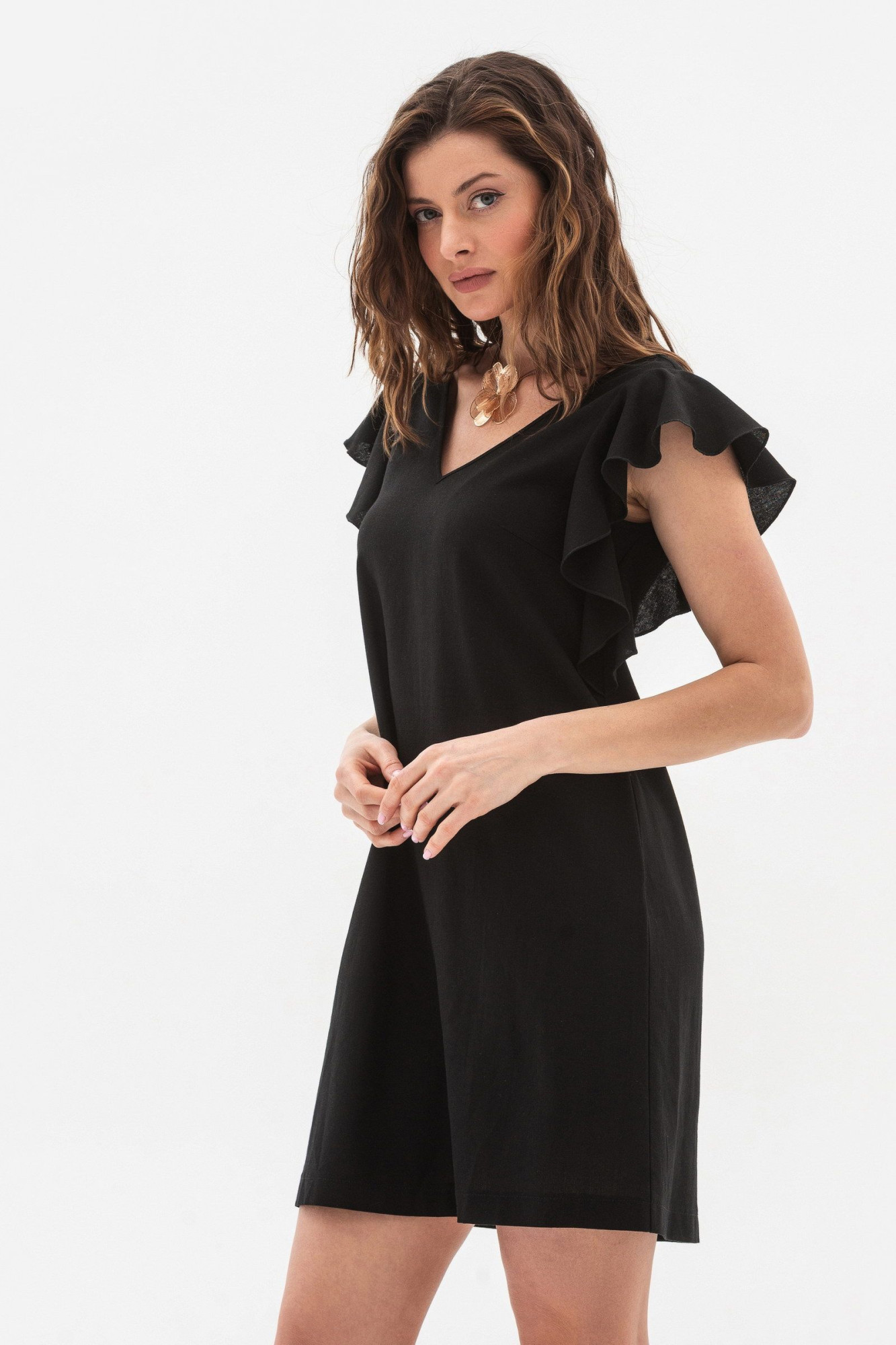 Лляна мінісукня вільного силуету чорного кольору Ворета