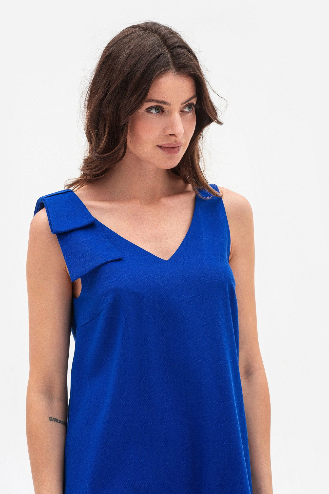 Синій лляний міні сарафан Пулін 12