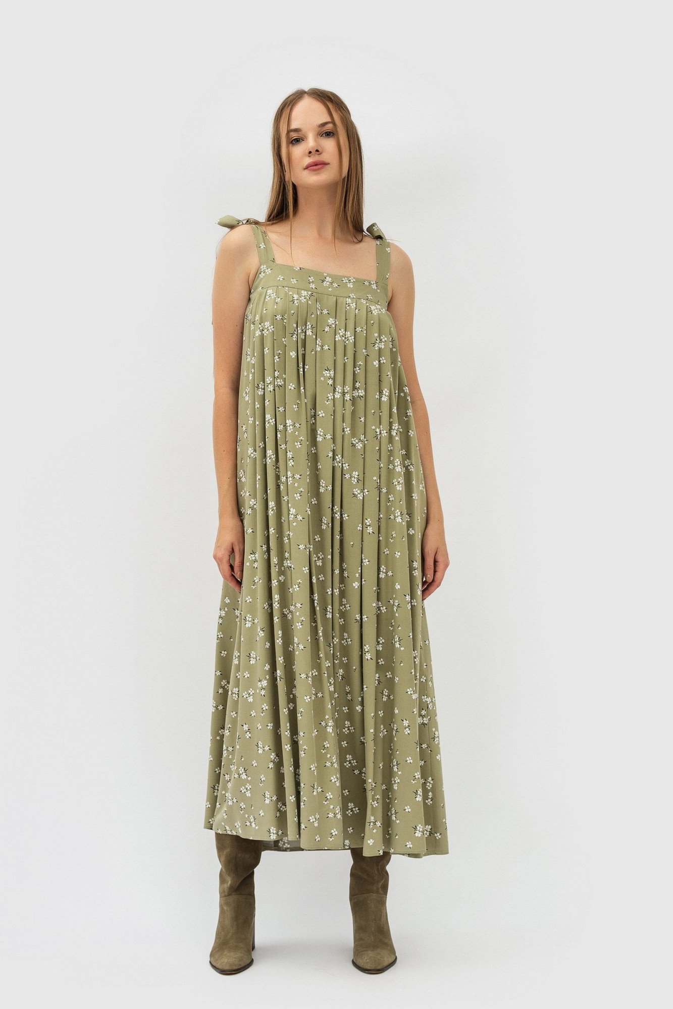 Довгий жіночий сарафан із штапелю з дрібним квітковим принтом Рібона