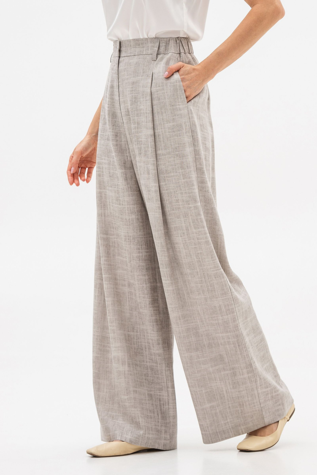 Лляні брюки палаццо сірого кольору Естрія