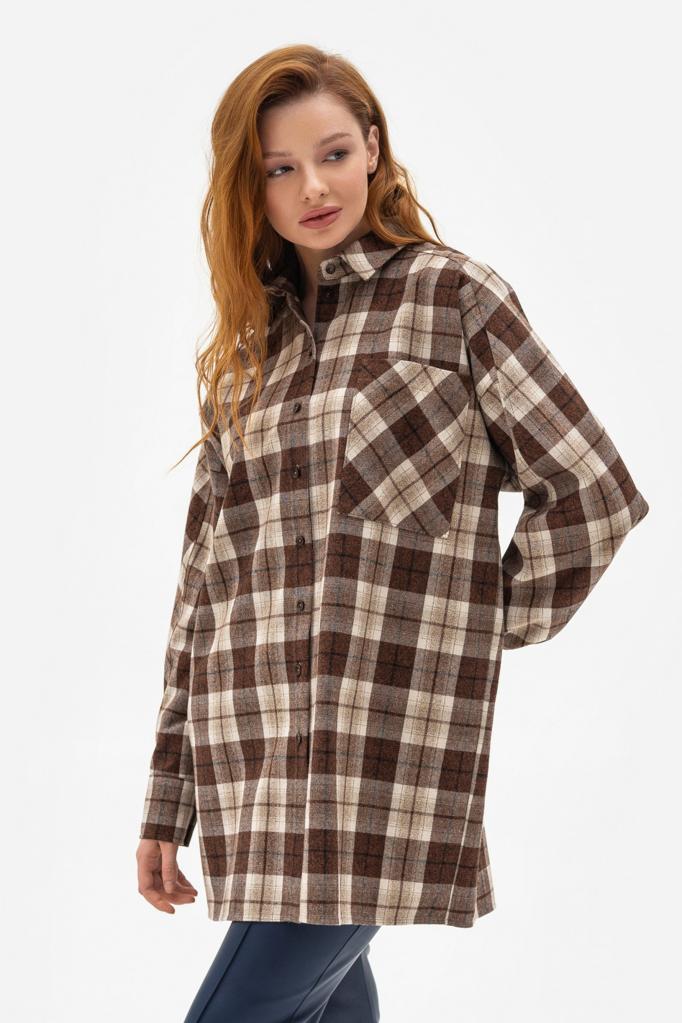 Сорочка в клітинку коричневого кольору Шаделі 11