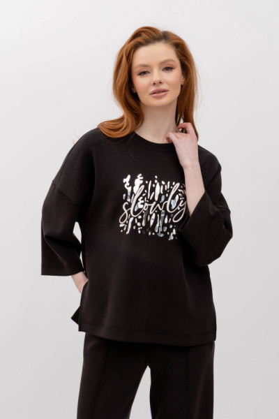 Світшот вільного крою чорного  кольору Солюс 02