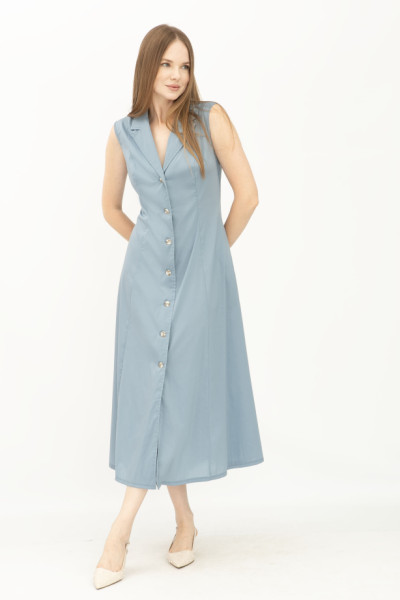 Однобортна сукня - жилет з бавовни блакитного  кольору Шарлен 02