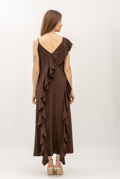 Шифонова сукня напівприталеного силуету довжини міді коричневого кольору Мірелі