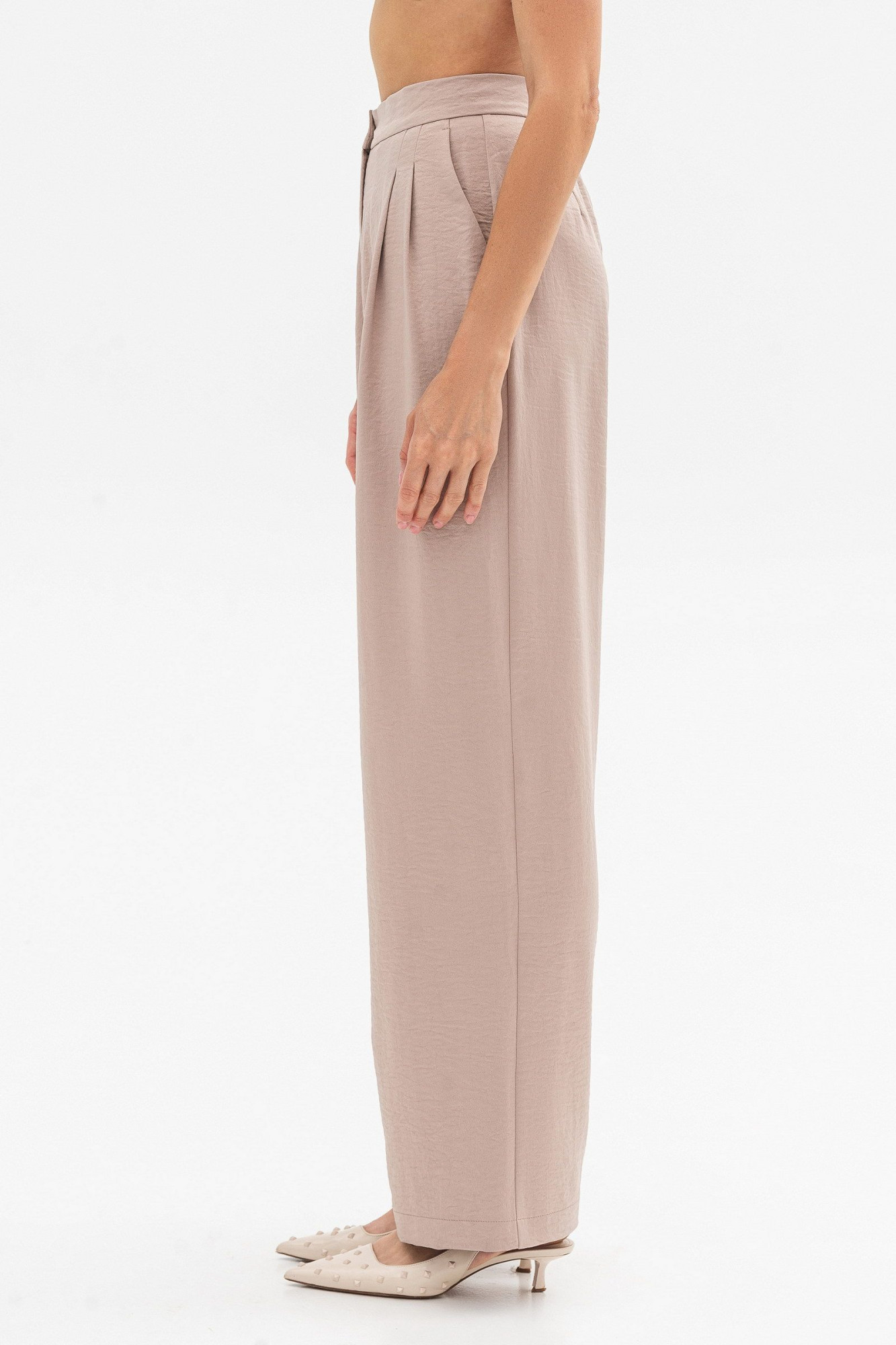 Штани шовкові палаццо з високою посадкою бежевого кольору Віград 32