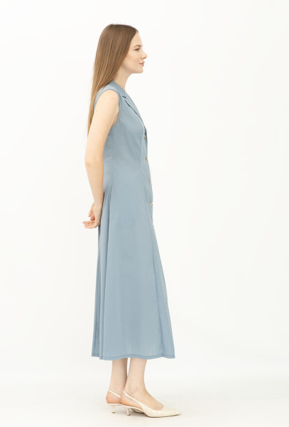 Однобортна сукня - жилет з бавовни блакитного  кольору Шарлен 02