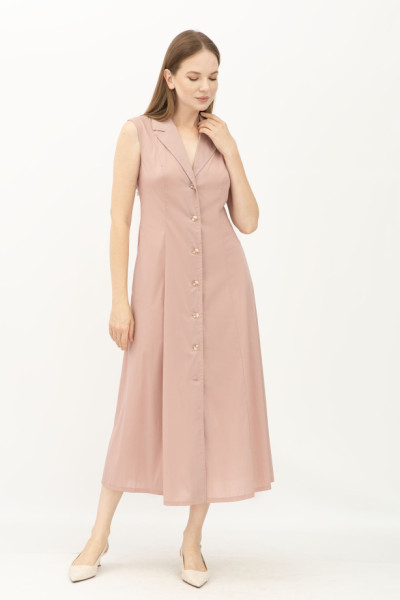 Однобортна сукня - жилет з бавовни пудрового кольору Шарлен 03