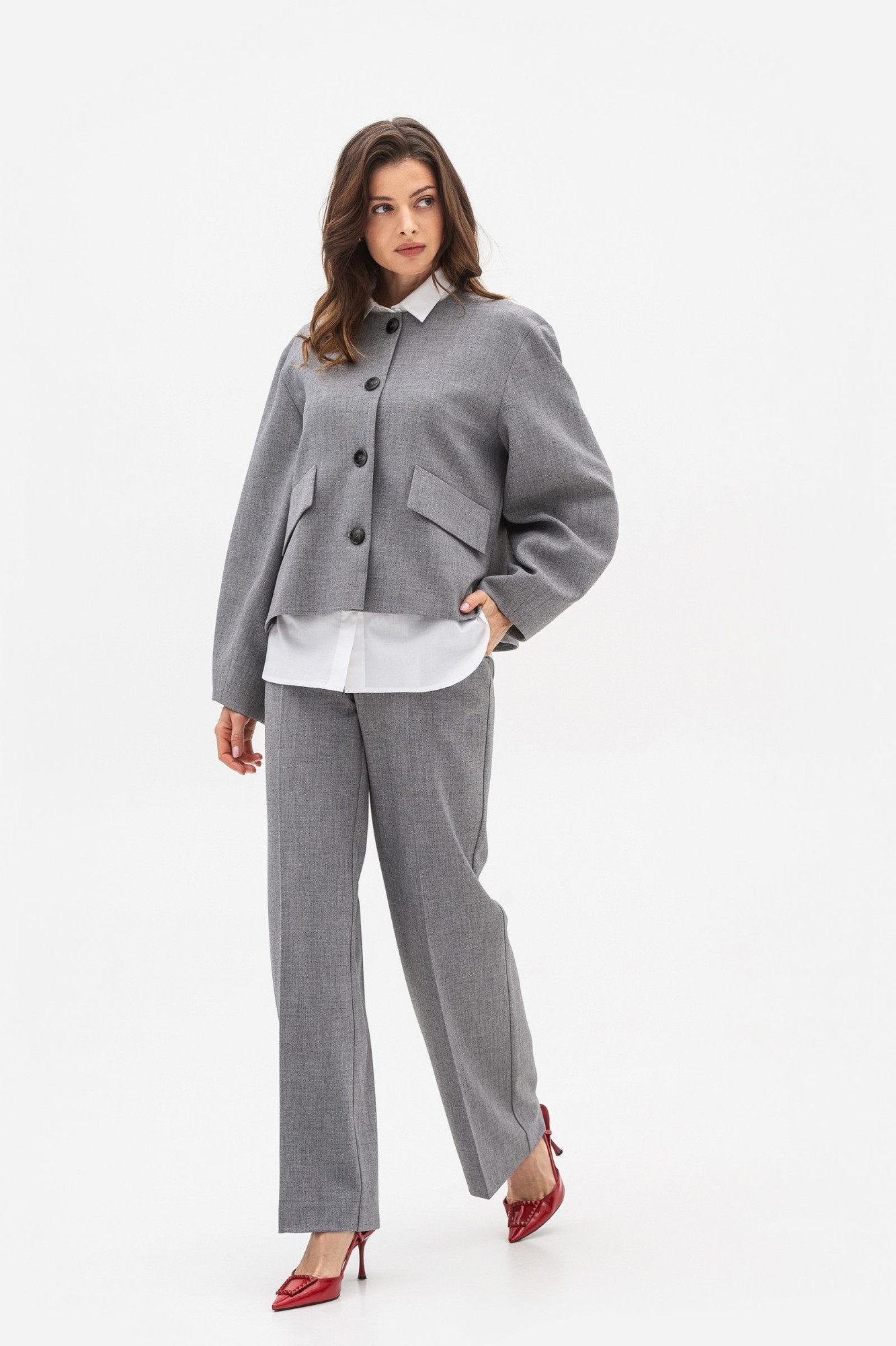 Жакет з об'ємними рукавами сірого кольору Таріна