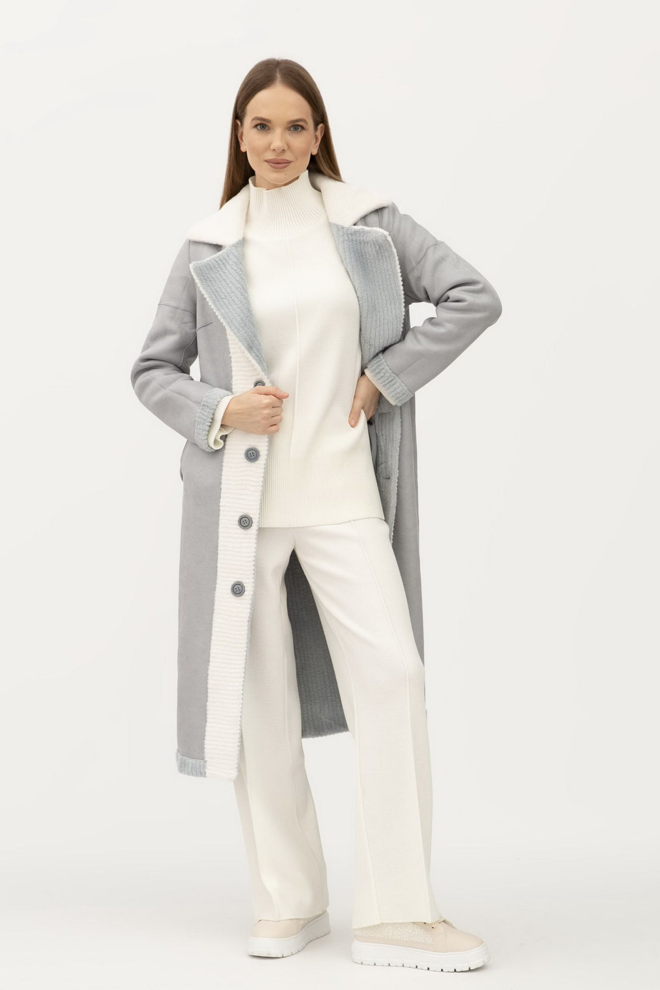 Двостороннє пальто однобортне блакитного кольору 24107300