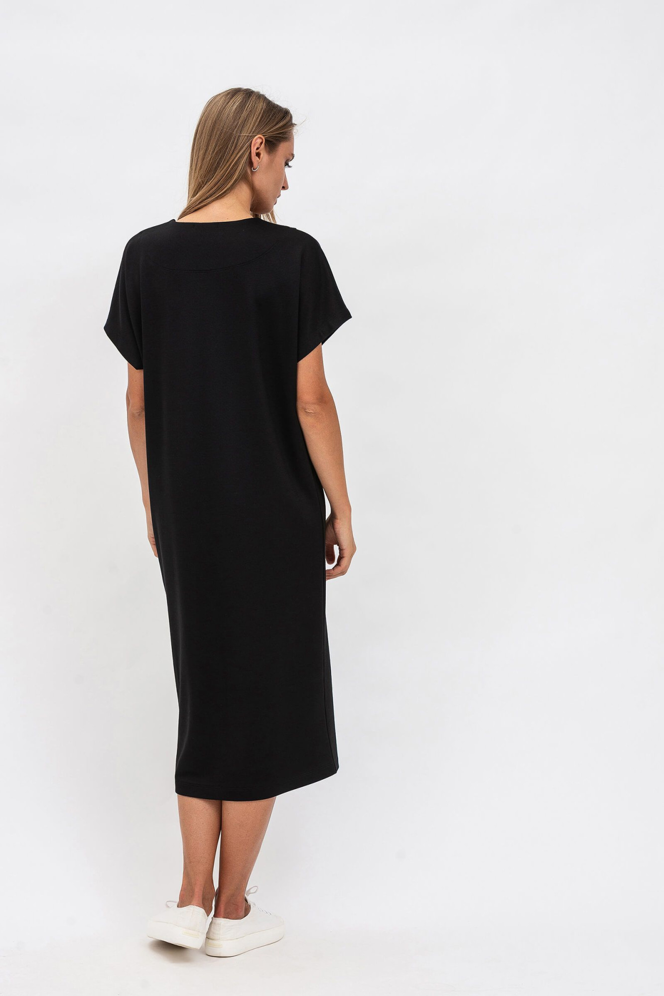 Довга чорна жіноча сукня чорного кольору з коротким рукавом Колман