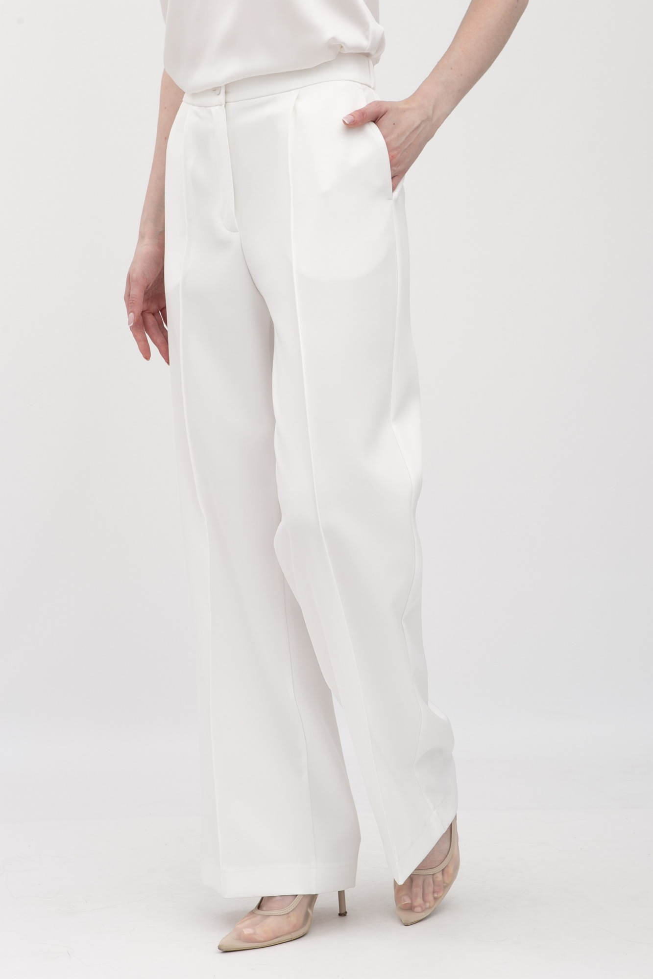 Брюки з костюмної тканини молочного кольору Аквас