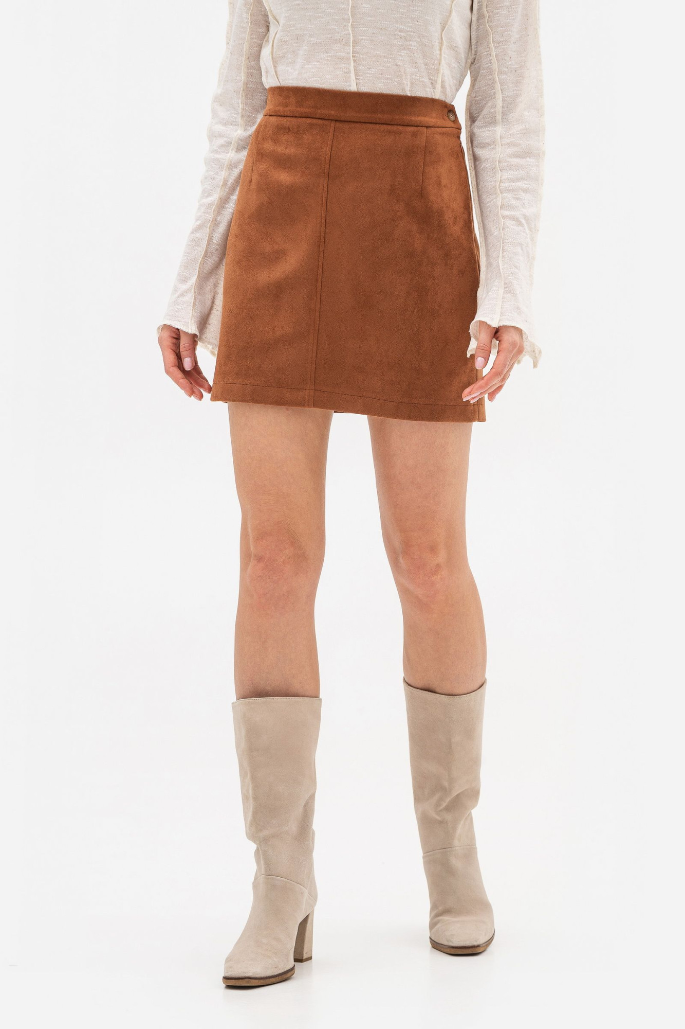 Міні спідниця теракотового кольору з екозамші Мадіра 01