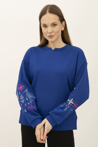 Синій трикотажний світшот з вишивкою на рукавах Лелека 26
