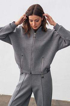 Куртка-бомбер з трикотажу вільного силуету сірого кольору Нембус 03