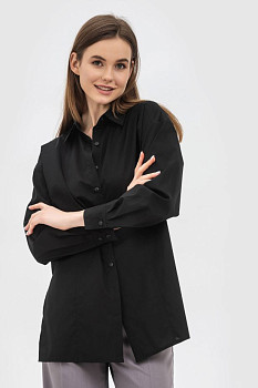 Вільна чорна блуза з натуральної тканини для жінок Лорето 01
