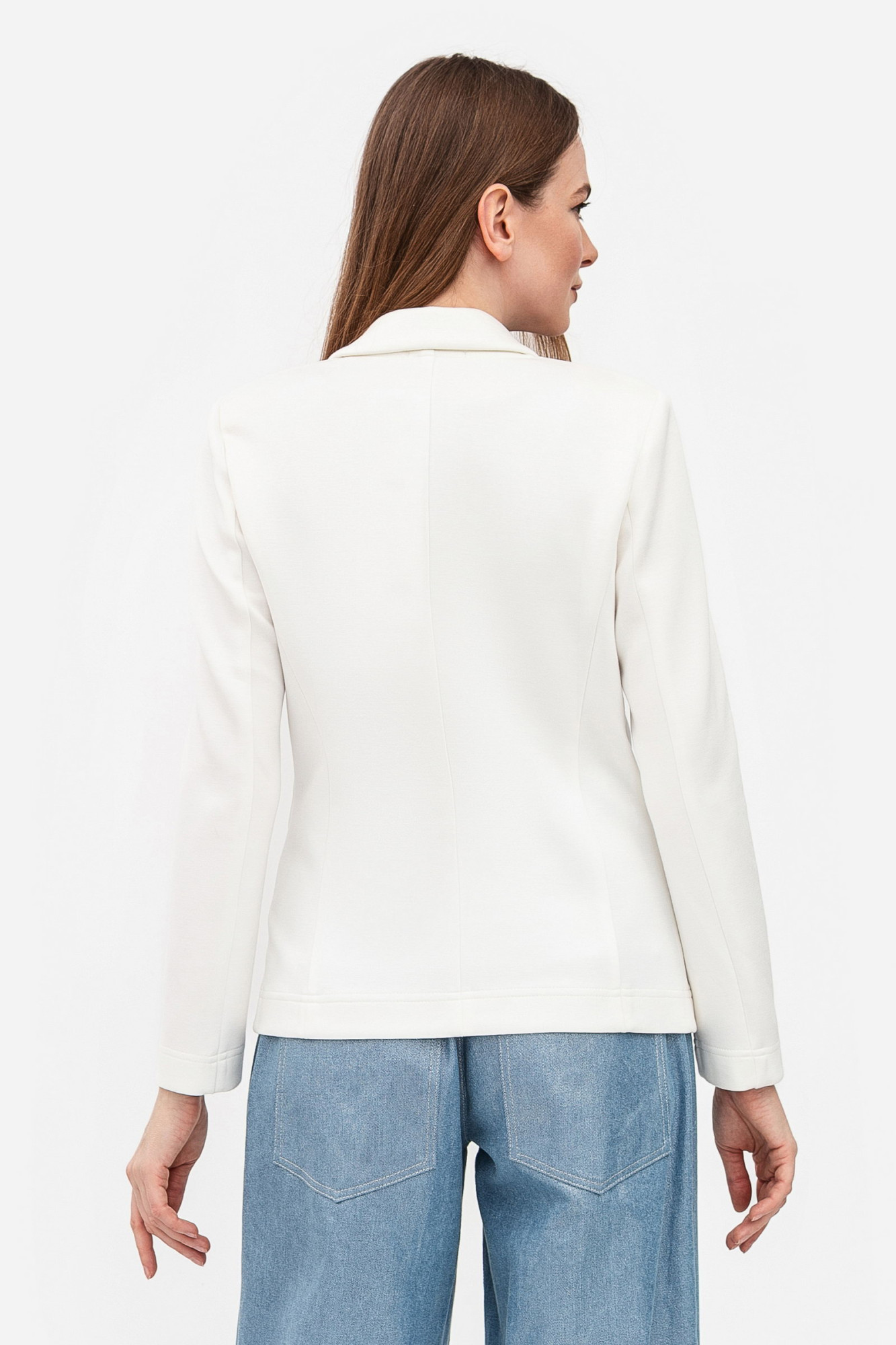 Однобортний молочний жакет з трикотажу Сноу 17