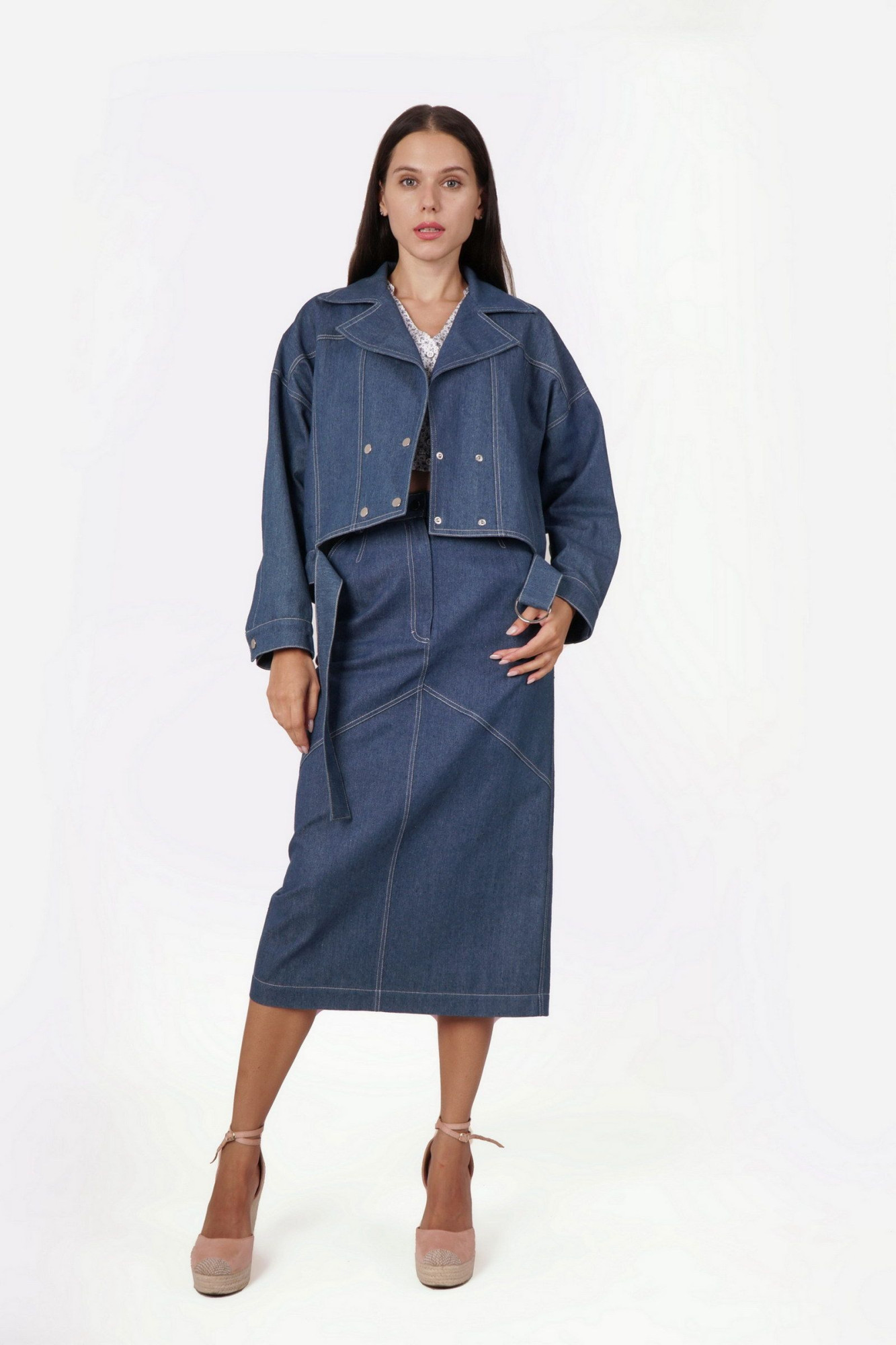 Куртка денім темно синього кольору укорочена Адагер