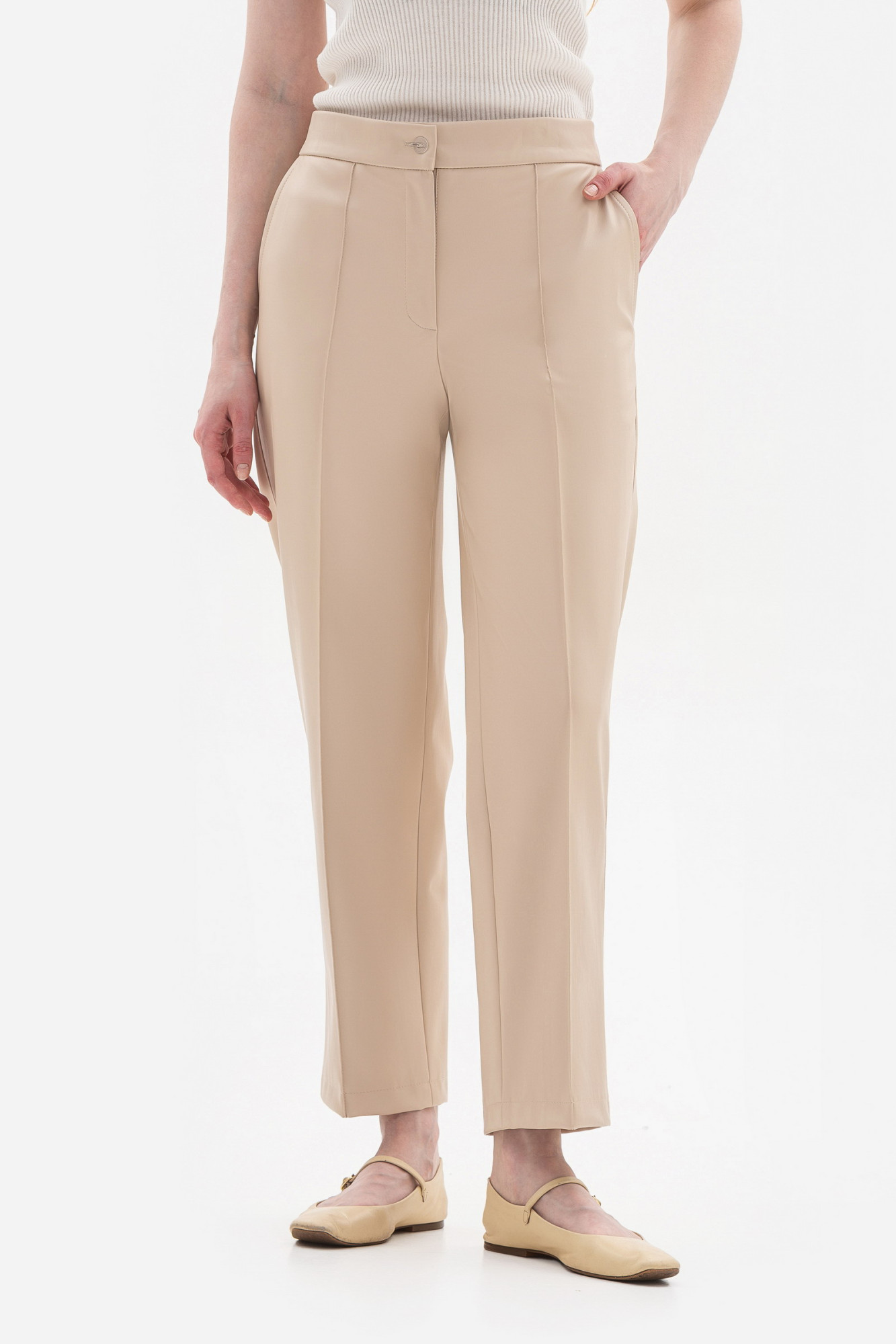 Брюки з екошкіри бежеві Салена