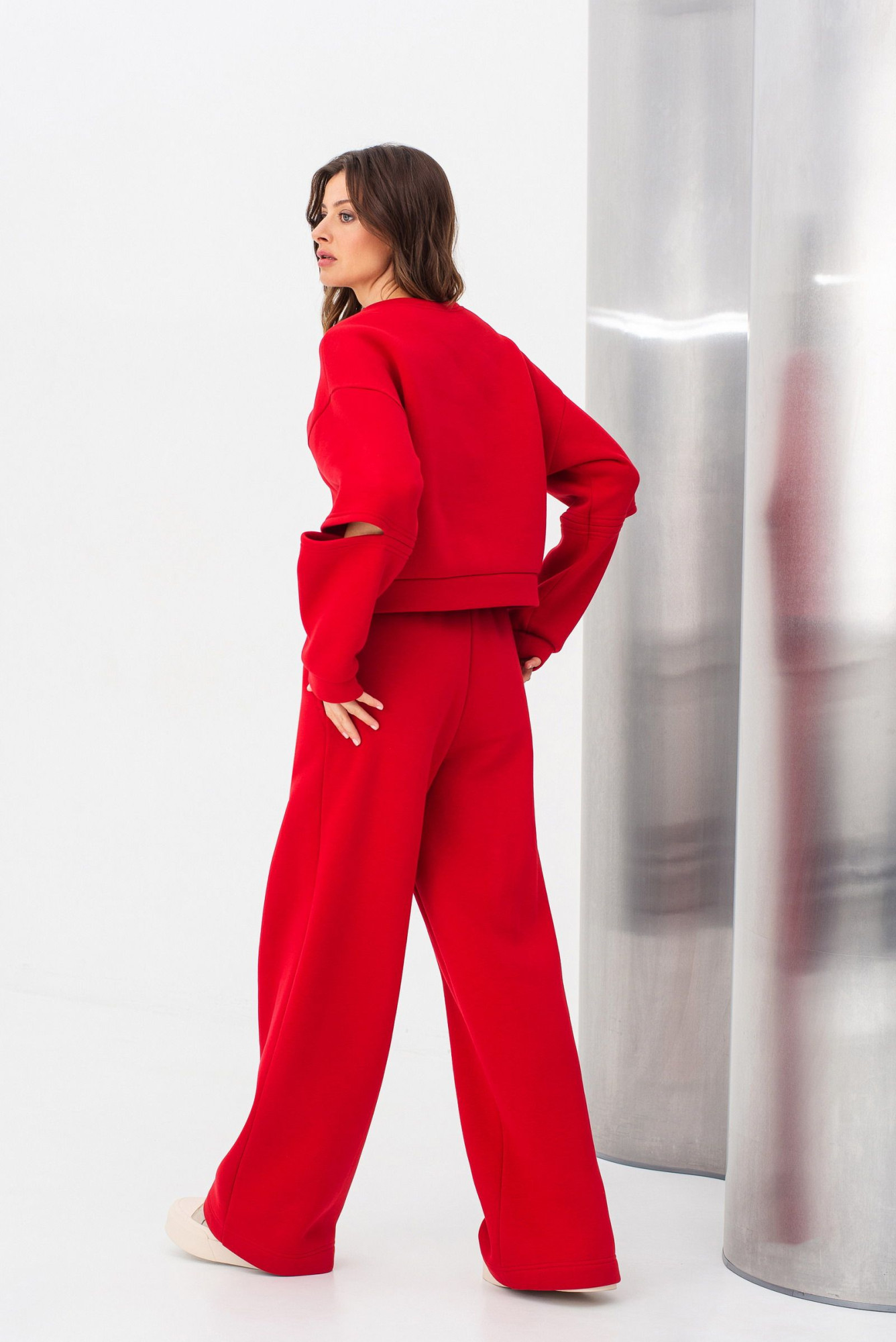 Червоні штани з трикотажу вільного силуету Жалін 03