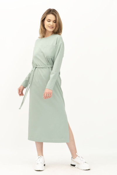 Трикотажна оверсайз сукня зеленого  кольору довжиною за коліно Міото 13