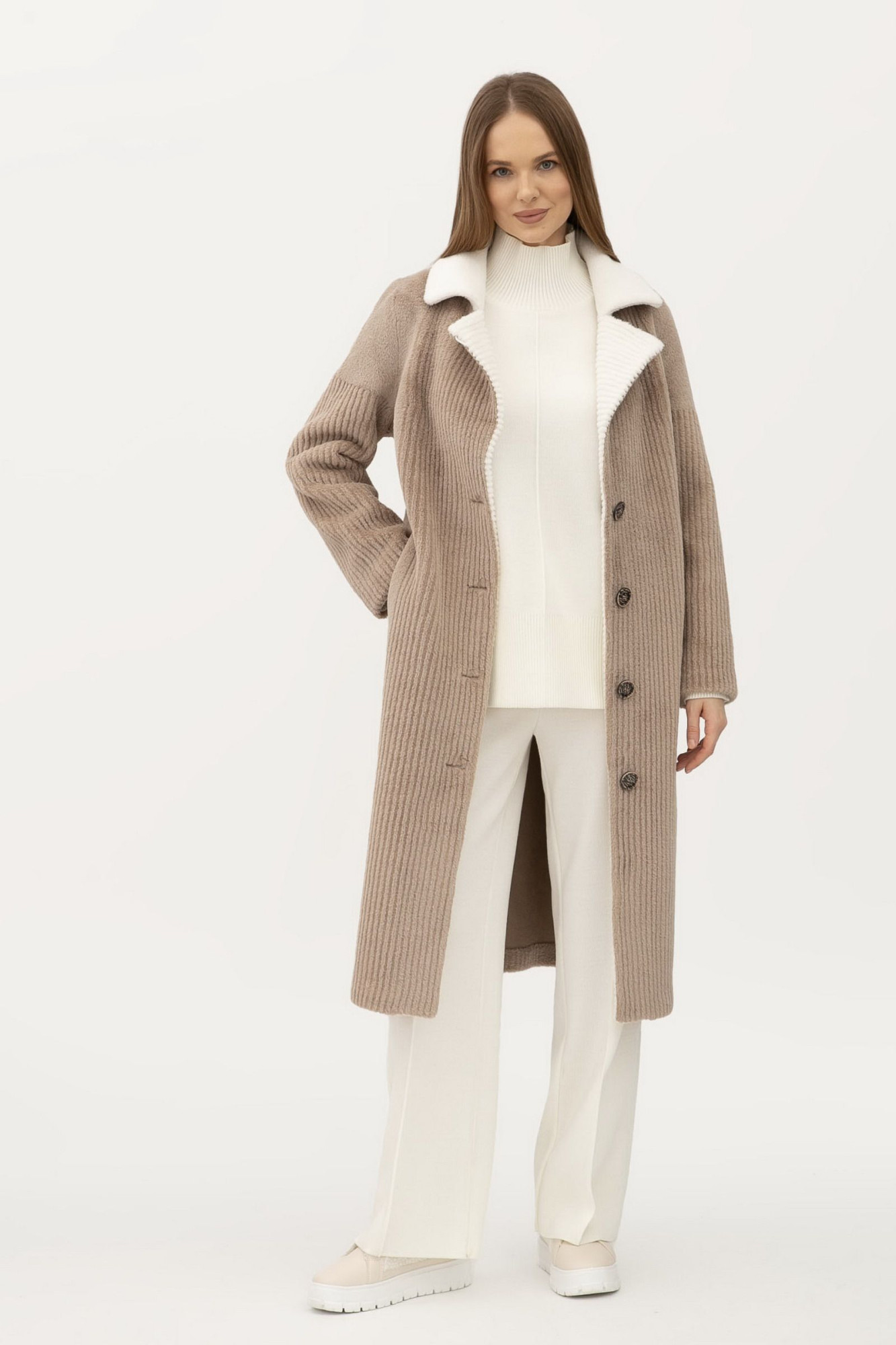 Двостороннє пальто однобортне кольору капучино 24107301