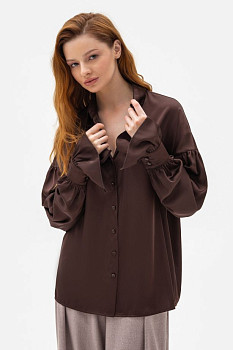Шовкова блуза коричнева з коміром Лейра