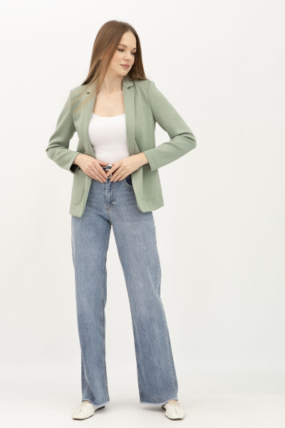 Однобортний зелений жакет з трикотажу Сноу 05 Однобортний зелений жакет з трикотажу Сноу 05