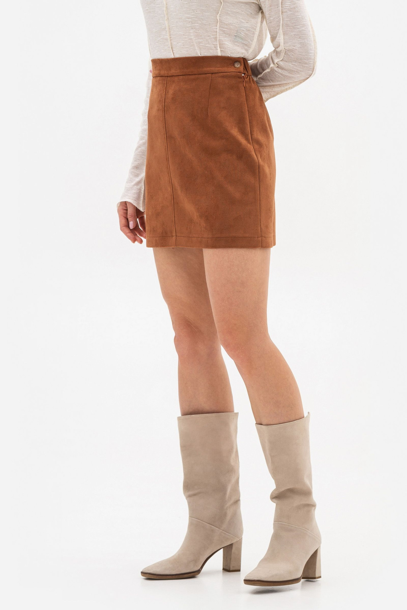 Міні спідниця теракотового кольору з екозамші Мадіра 01