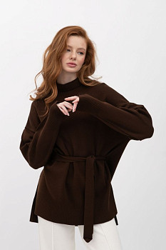 Трикотажний джемпер з коміром-стійкою коричневого кольору 25207700