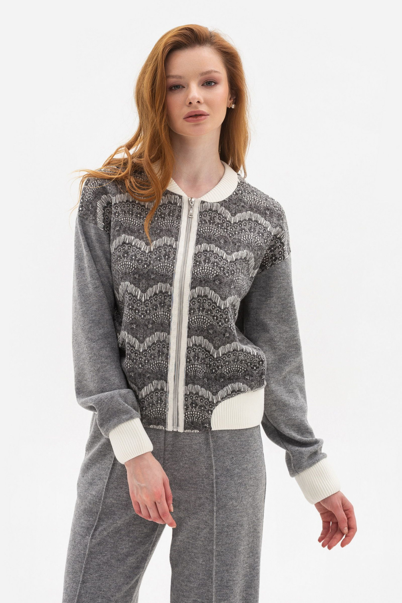 Трикотажний бомбер з вмістом вовни сірого кольору Луріса